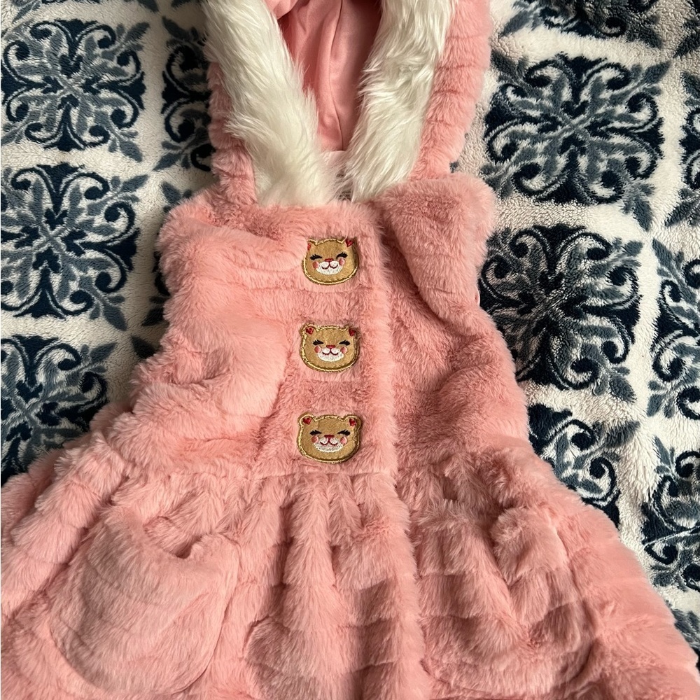 Little Lass 12 month Baby Girl Ight Pink and White Hooded Dressy Vest ECU